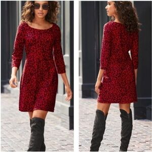 Boston Proper Beyond Travel Red Leopard Animal Print Slinky Knit Dress